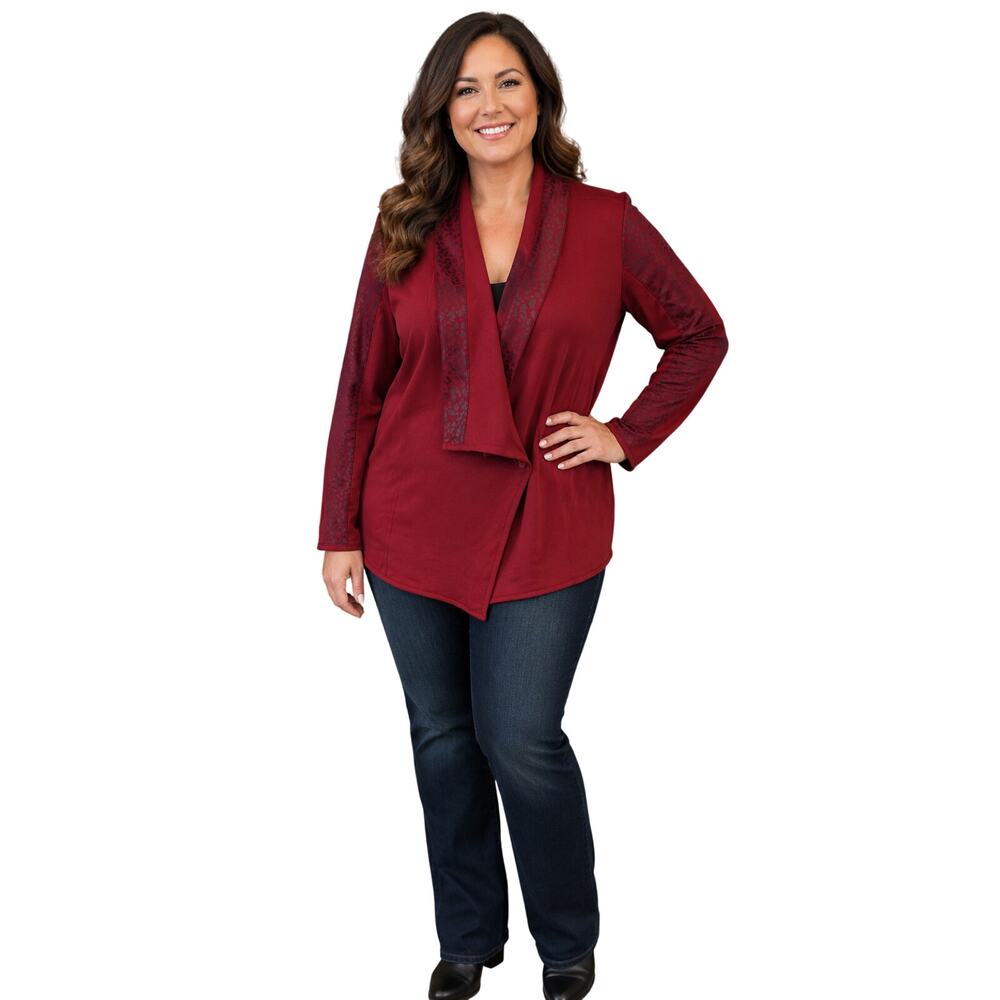 NWT DG2 burgandy one button cardgian leapord trim warm winter career sweater